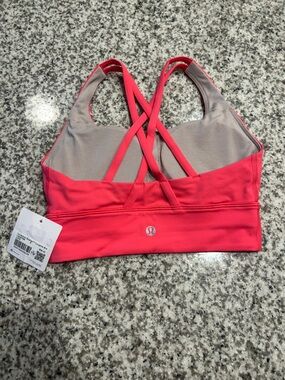 Lululemon Energy Longline Bra - Coral Pink Strappy Back Sports Bra - Size 4